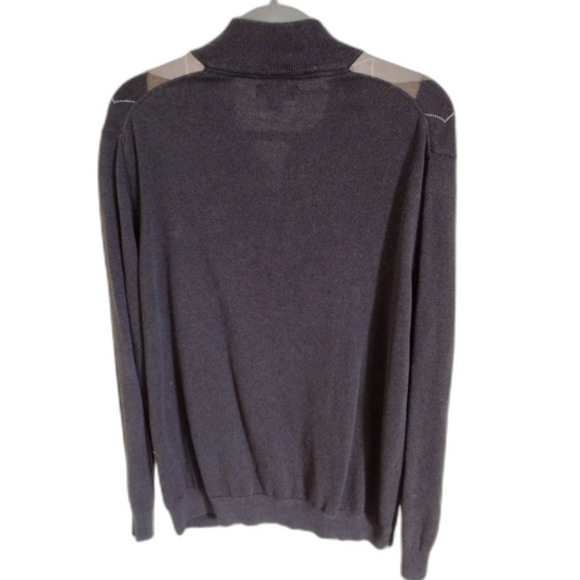 Tasso Elba Men's Pullover Sweater 1/4 zip Argyle Gray Brown Sz Medium - Picture 2 of 3